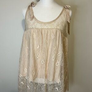 POL Lace Overlay Tank Top